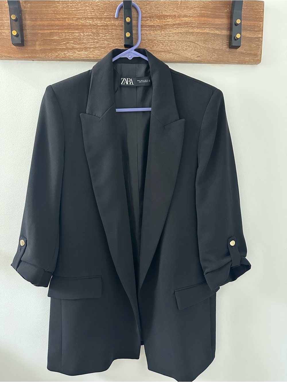 ZARA Black Relaxed Tuxedo Blazer with Rolled Sleeves